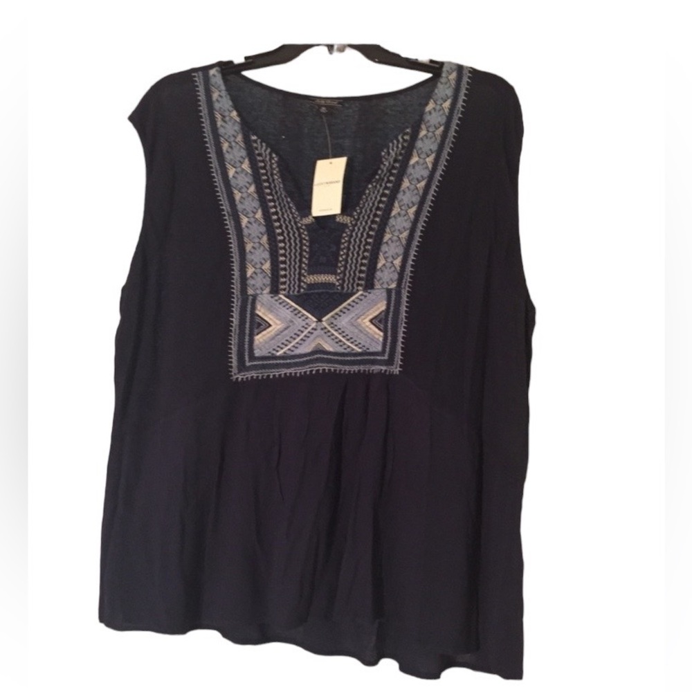Lucky Brand Navy Sleeveless Embroidered top - 3X - Picture 1 of 5